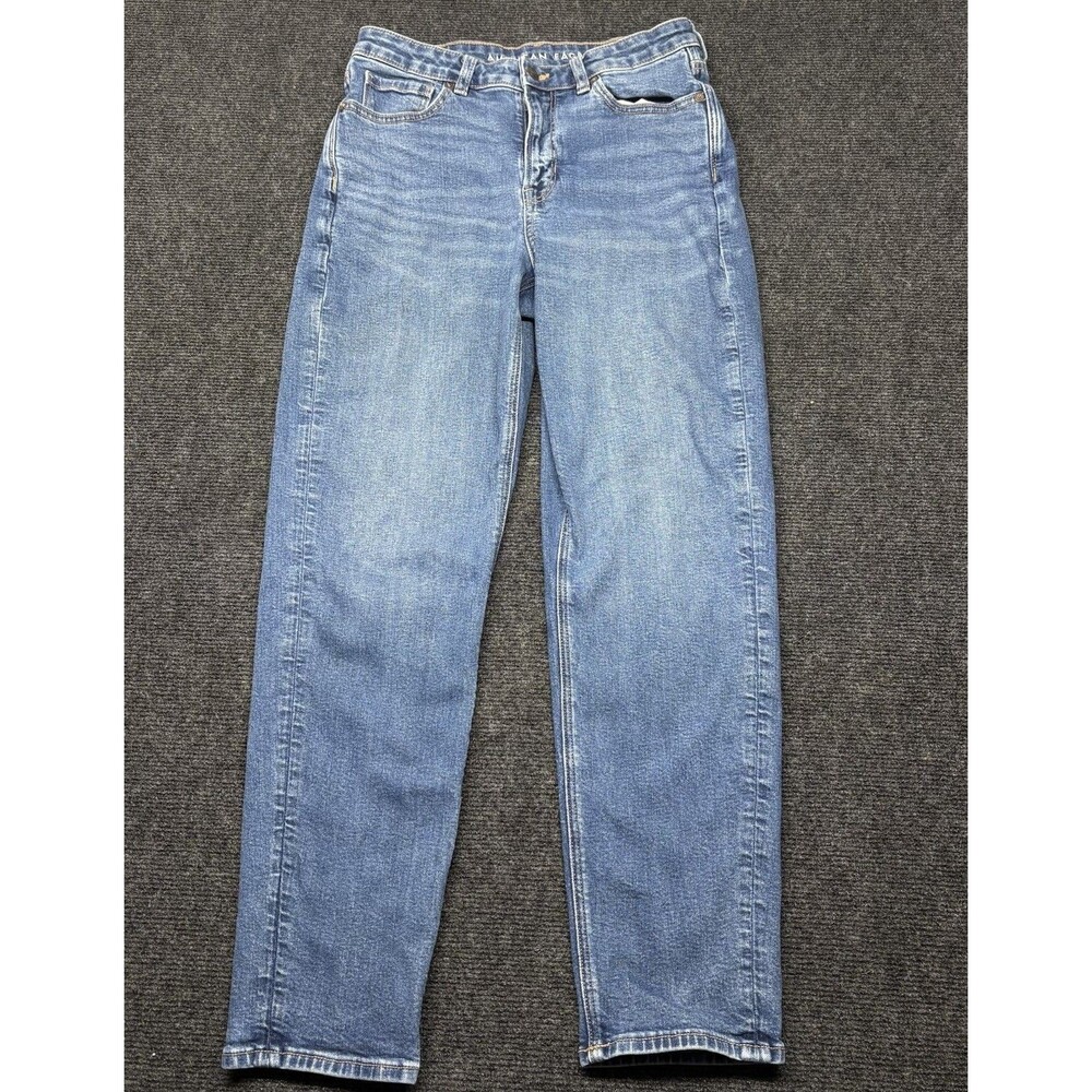 American Eagle Mom Jean Size 10 Long Blue Denim High Rise Stretch Real Good